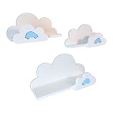 MOLILAND 3er Set Wandregal Kinderzimmer Weiß | Babyzimmer Wolkenregal...