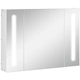 kleankin Badezimmer Spiegelschrank mit 3 Spiegeltüren LED-Lichter...