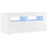 vidaXL TV-Schrank mit LED-Beleuchtung, Hochglanz Weiß, 90x35x40 cm,...