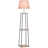 HOMCOM Leuchtständer mit 3 Regalen, Stehlampe, Kiefernholz, Leinen,...