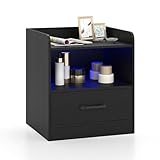 KOMFOTTEU Nachttisch mit LED-Beleuchtung in 16 Farben, Beistelltisch...