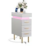 Schmaler Nachttisch mit 3 Schubladen & LED-Beleuchtung - 50x25cm...