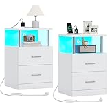 AOGLLATI 2er Set Nachttisch mit Ladestation und LED-Beleuchtung,...