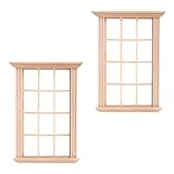 Housoutil Miniatur Puppenhaus Möbel Holzfenster: 2 Stücke Mini...