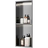 BESTXH Grau,70x28x12.5cm, Edelstahl-Wandnische Mit Led-Beleuchtung,...