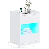 AOGLLATI Nachttisch mit LED-Beleuchtung und Ladestation, Nachtschrank...