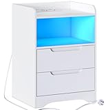 Brinlawb Nachttisch mit Steckdose und LED-Beleuchtung (2 AC-Steckdosen...