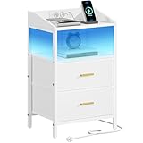 Hzuaneri Nachttisch mit LED-Leuchten und Ladestation, Beistelltisch...