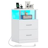 AOGLLATI Nachttisch mit Ladestation und LED-Beleuchtung, Nachtschrank...