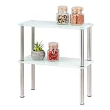 RILOOP Glas-Regal, Küchenregal 2 Ebenen, Glas/Edelstahlfüße, weiß