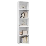 eSituro Bücherregal weiß, schmales Regal mit Tür, 5 Fächern,...