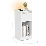 VASAGLE Nachttisch, schmal, Beistelltisch, LED-Beleuchtung, 1...