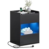 AOGLLATI Nachttisch mit LED-Beleuchtung und Ladestation, Nachtschrank...