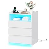 AOGLLATI Nachttisch mit Steckdosenleiste Nachtschrank mit Geräumiger...