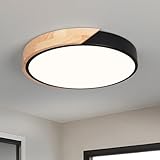 Vikaey Deckenlampe, LED Deckenleuchten Schwarz, 30cm Lampe mit Holz...