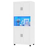 Brinlawb Küchenschrank mit LED Beleuchtung Vorratsschrank Küche...