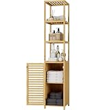 FOREHILL Hochschrank Badezimmerschrank Badregal aus Bambus schmales...
