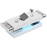 HOMCOM Couchtisch Wohnzimmertisch Hochglanz mit 12-Farbiger LED...