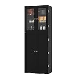 COSTWAY Küchenschrank Holz, Hochschrank mit Glastüren, Küchenbuffet...