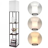 BBHome Modern Stehlampe mit Holzregal, 3 Farbtemperatur Dimmbar LED...