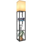 KIAMPON Stehlampe mit Regal aus Holz, 1,6 M Schwarz Standleuchte...