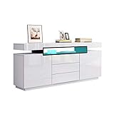 LED Sideboard für Wohnzimmer Hochglanz Buffet Schrank Vitrine 160cm...