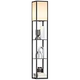 HOMCOM Stehlampe mit Regalen, Wohnzimmer Stehleuchte mit E27 Fassung...