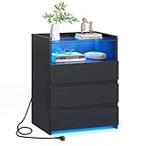 Nachttisch mit Steckdosenleiste Nachtschrank mit Sichtbarer...