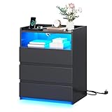 Nachttisch mit Steckdosenleiste Nachtschrank mit Geräumiger...