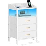 Hzuaneri Nachttisch mit LED-Leuchten und Ladestation, Beistelltisch...