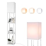 BBHome Modern Stehlampe mit Holzregal, 3 Farbtemperatur Dimmbar LED...