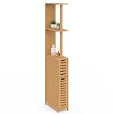 IDMarket - BEA WC Schrank 2 Türen Bambus mit Ablagen