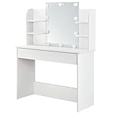 Juskys Schminktisch Bella mit LED Beleuchtung, Spiegel, Schublade & 4...