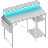 HLONONE Schreibtisch, Computertisch mit LED und Monitorständer, PC...