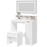 MAHANCRIS Schminktisch mit Beleuchtung, Frisiertisch mit Hocker,...