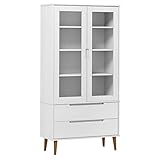 Hommdiy Vitrinenschrank MOLDEWohnzimmer Vitrine Weiß 90x35x175 cm...