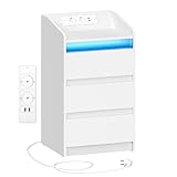 Hzuaneri Nachttisch mit 3 Schubladen, Beistelltisch mit Ladestation...