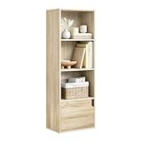 eSituro Bücherregal Wand, schmales Regal mit Tür, 4 Fächern,...