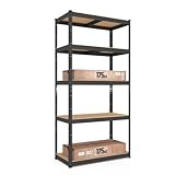 baudim - 180x60x40 cm Schwerlastregal, Steckregal schwarz mit 5...