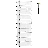 SONGMICS Schuhregal, DIY, Schuhschrank mit Tür, 10 Ebenen, aus...