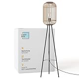 Lightbox Stehlampe mit Rattan Lampenschirm | Dreibein Standleuchte mit...