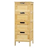 EUGAD Badezimmerschrank, Badschrank Bambus, Badregal mit 4 Schubladen,...