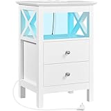 Yaheetech Nachttisch mit Ladefunktion & Verstellbarer LED-Beleuchtung...