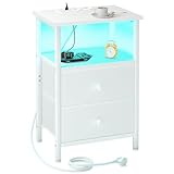 AMHANCIBLE Nachttisch mit LED-Leuchten, Beistelltisch mit Ladestation,...