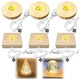 6 Stück LED Holzsockel, 3 Rund + 3 Rechteck Holzbeleuchtung...