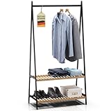 RoyalGrove® Kleiderständer mit 2 Ablagen, Bambus schwarz,...