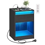 VASAGLE Nachttisch mit Einstellbarer LED-Beleuchtung, Beistelltisch...