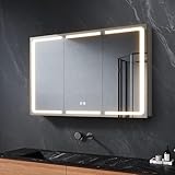 SVNR Spiegelschrank Bad 100x60x13cm Badschrank Mit 3 Glastüren, 3mm...