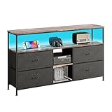 ZHDOKA TV-Schrank mit LED-Lichtern, Buffet Küche mit 4 Schiebetüren...