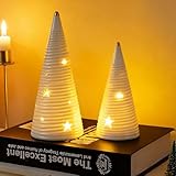 DN DECONATION Keramik Weihnachtsbaum mit Licht 2er Set, Weiß und Gold...